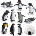 11PCS Penguin Toys, Plastic Arctic Animal Penguin Figures for Kids, Realistic Polar Animals Penguin Figurines Set with Igloo Model, Cake Topper Winter Miniature Toys Decoration
