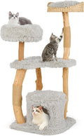 Tangkula Cat Tree Tower, Solid Wood Modern Cat Tower with Top Cattail Basket Bed, Side Perch, Large Platform & Cat Condo, Cute Cat Tree with Scratching Posts for Indoor Cats Large Adult