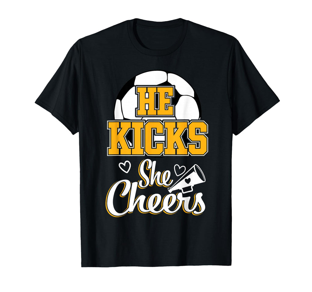 Soccer Mom He Kicks She Cheers Game Day T-Shirt - Graphic Print for Adults