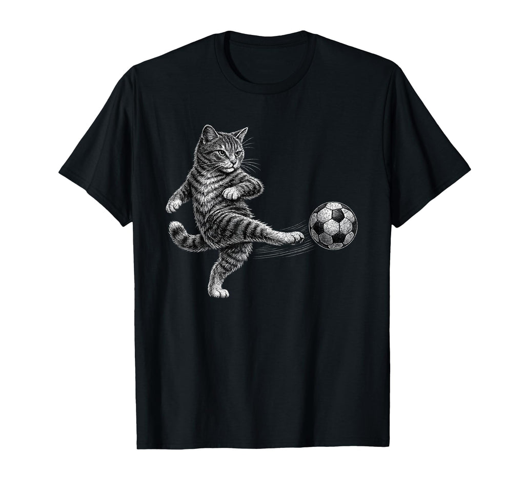 Soccer Cat Sketch Funny Cat Kick T-Shirt - Aesthetic Graphic for Adults