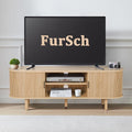 54" Tambour Door TV Stand,Wood Mid Century Modern TV Cabinet for Up to 65“ TV,Curved Edge Long TV Stand with Storage for Bedroom Living Room(Natural, 54inch)
