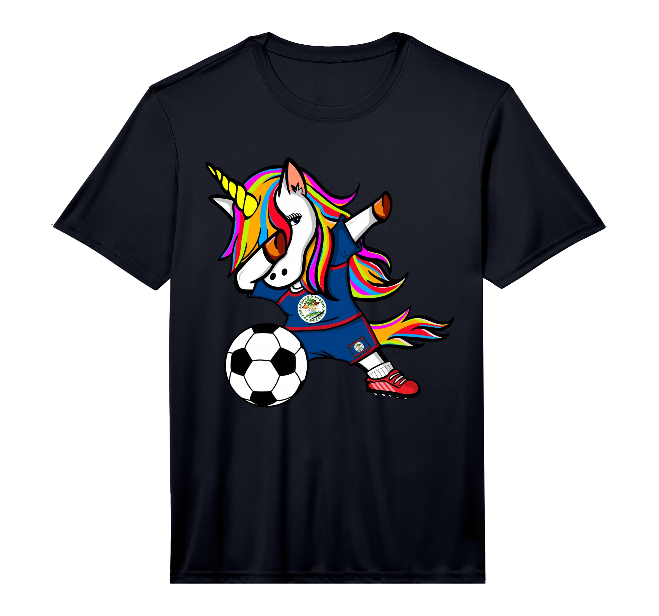Dabbing Unicorn Belize Football Belizean T-Shirt - Unique Graphic Unisex