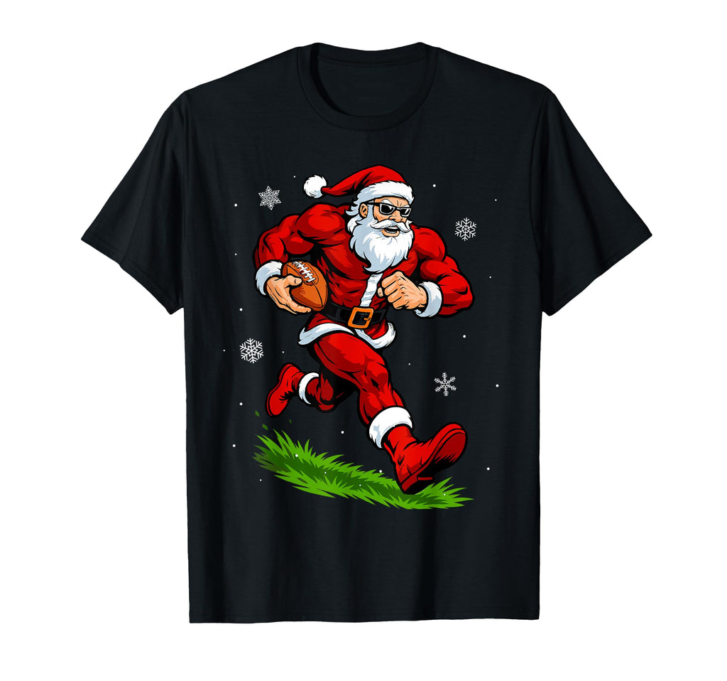 Santa Playing Football Funny T-Shirt - Custom Art Print for Adults