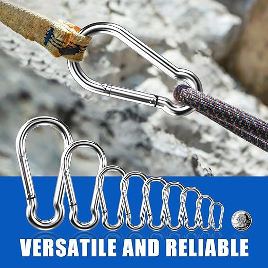 Large Carabiner Clip Hooks, 2pcs 4 inch Carabiners Heavy Duty, 304 Stainless Steel Spring Snap Hook Fits Camping Hanging Hiking Weight Lifting, Metal Clips for Rope or Chain