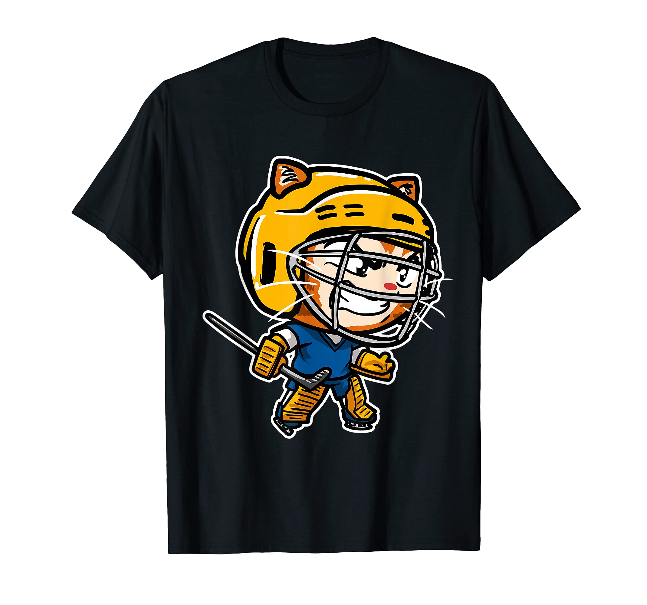 Kawaii Cat Ice Hockey Goalie T-Shirt - Unique Graphic for Adults