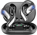 Open Ear Clip Wireless Earbuds Bone Conduction Headphones, Bluetooth 5.4, Open Ear Design, Built-in Mic, IPX7 Waterproof, LED Display Charging Case,Ear Hooks Ear Buds,Design for Running Fitness