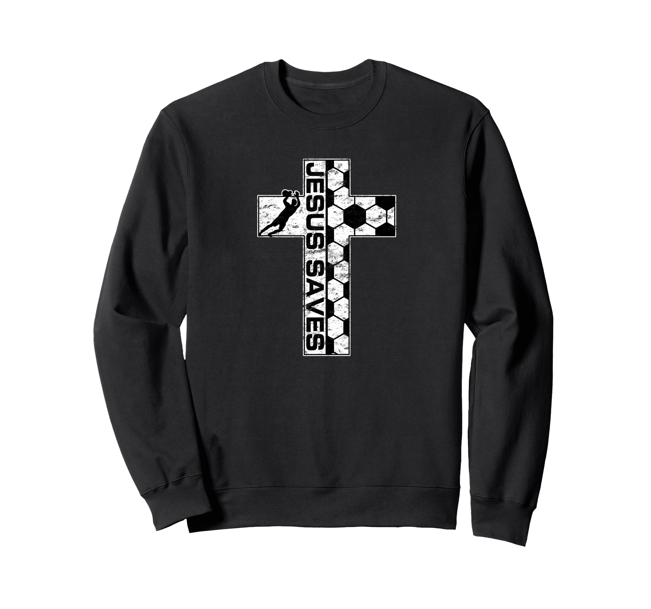 Jesus Saves Soccer Cross Goalie Sweatshirt - Minimalist Print for Adults