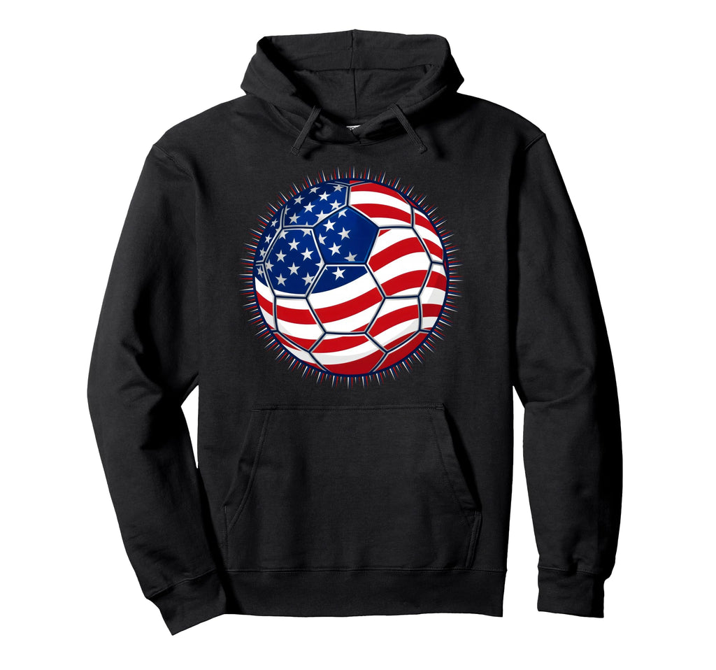 American Flag Soccer Ball Patriotic Hoodie - Novelty Apparel for Adults