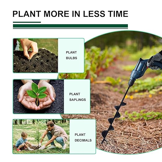 Garden Auger Drill Bit for Planting Set-1.6x16‘’ & 3.54x15.7'',Ground Earth Spiral Drill Bit for 3/8" Hex Drive Drill, Yard Auger Drill for Bulbs Planting, Hole Digger Flowers,Umbrella Holes