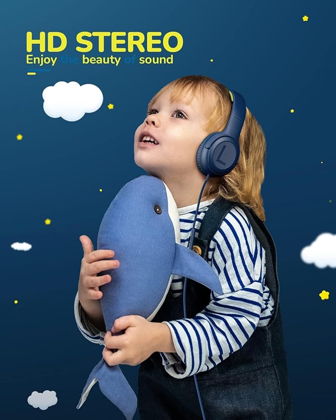 Kids Headphones Wired Toddler Headphones with Microphone - Over-Ear Headphones, 85/94dB Volume-Limiting, 3.5mm Jack Foldable On-Ear Design, Safe Comfortable for Boys Girls Learning Entertainment Black