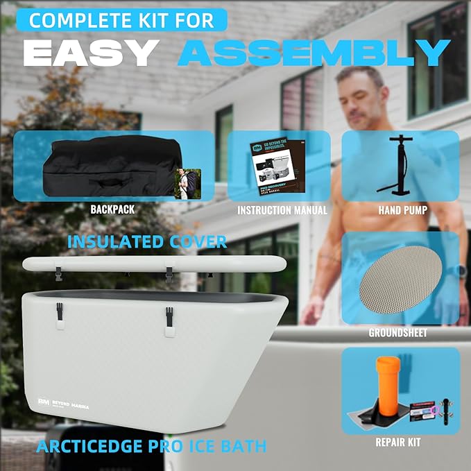 Inflatable Ice Bath Tub for Athletes, Slanted-Edge Cold Plunge Recovery Tub with Insulated Lid, EVA Groundsheet, Backpack, 120 Gallon Capacity, 61" x 31.5" x 24.8", Portable Durable Design