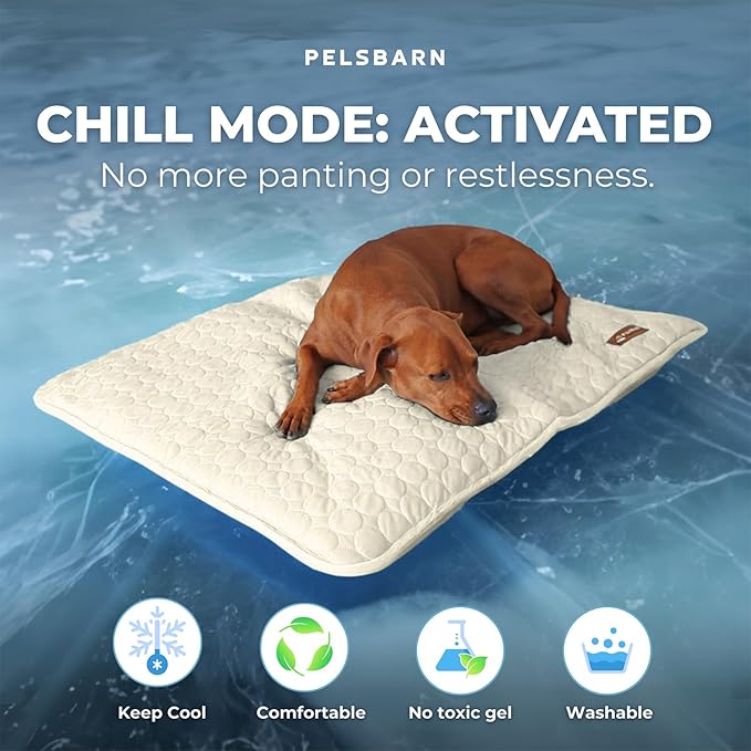 Dog Cooling Mat- Ice Silk Summer Comfort, Self Cooling, Non-Slip Dog Pad, Durable & Washable, Mat for Medium Dogs 50x65 cm, Support Shelter Dogs with Every Purchase (Beige)