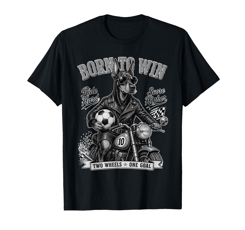 Doberman Pinscher Ride Motorbike Love T-Shirt - Graphic Print Unisex