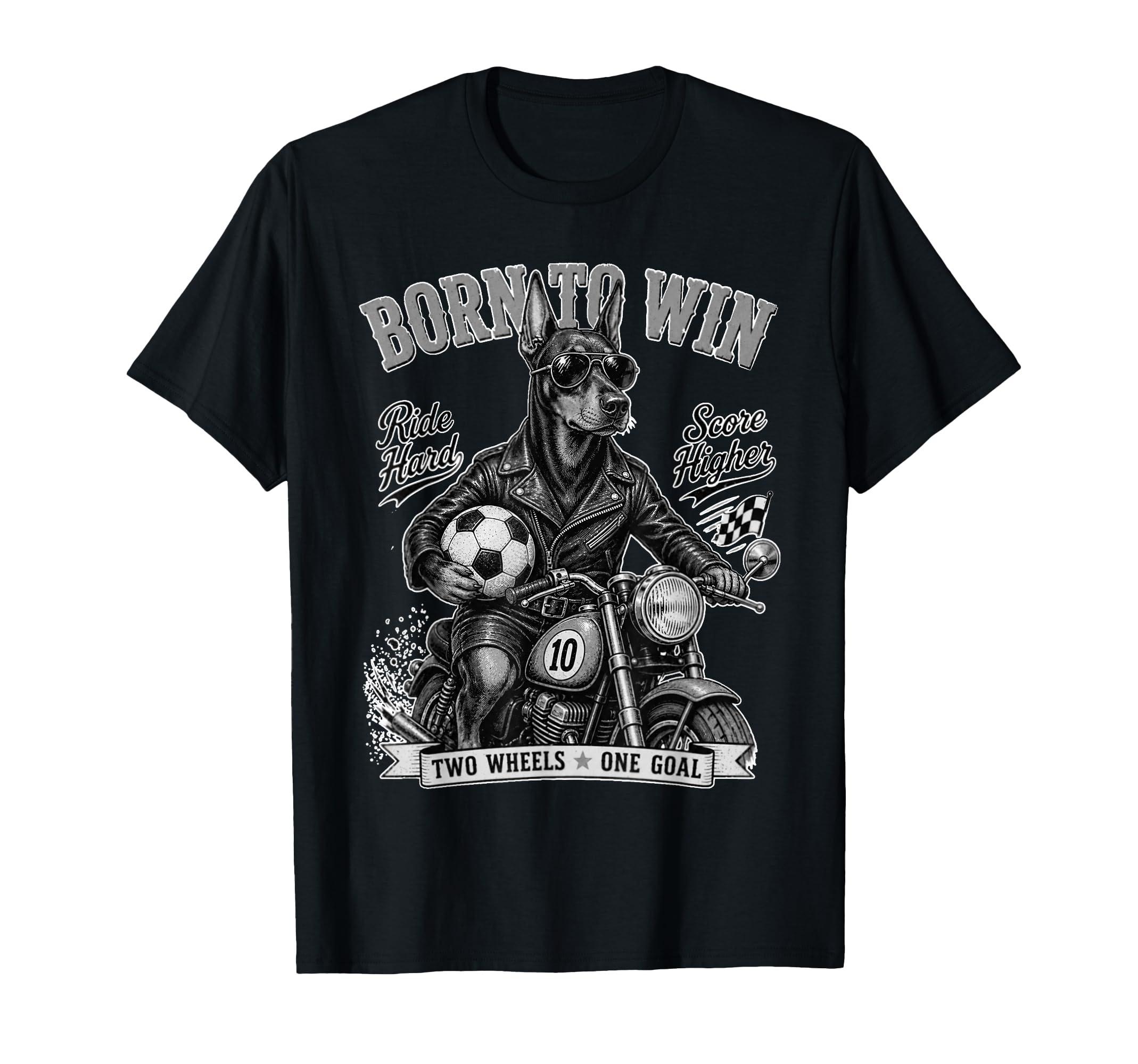 Doberman Pinscher Ride Motorbike Love T-Shirt - Graphic Print Unisex