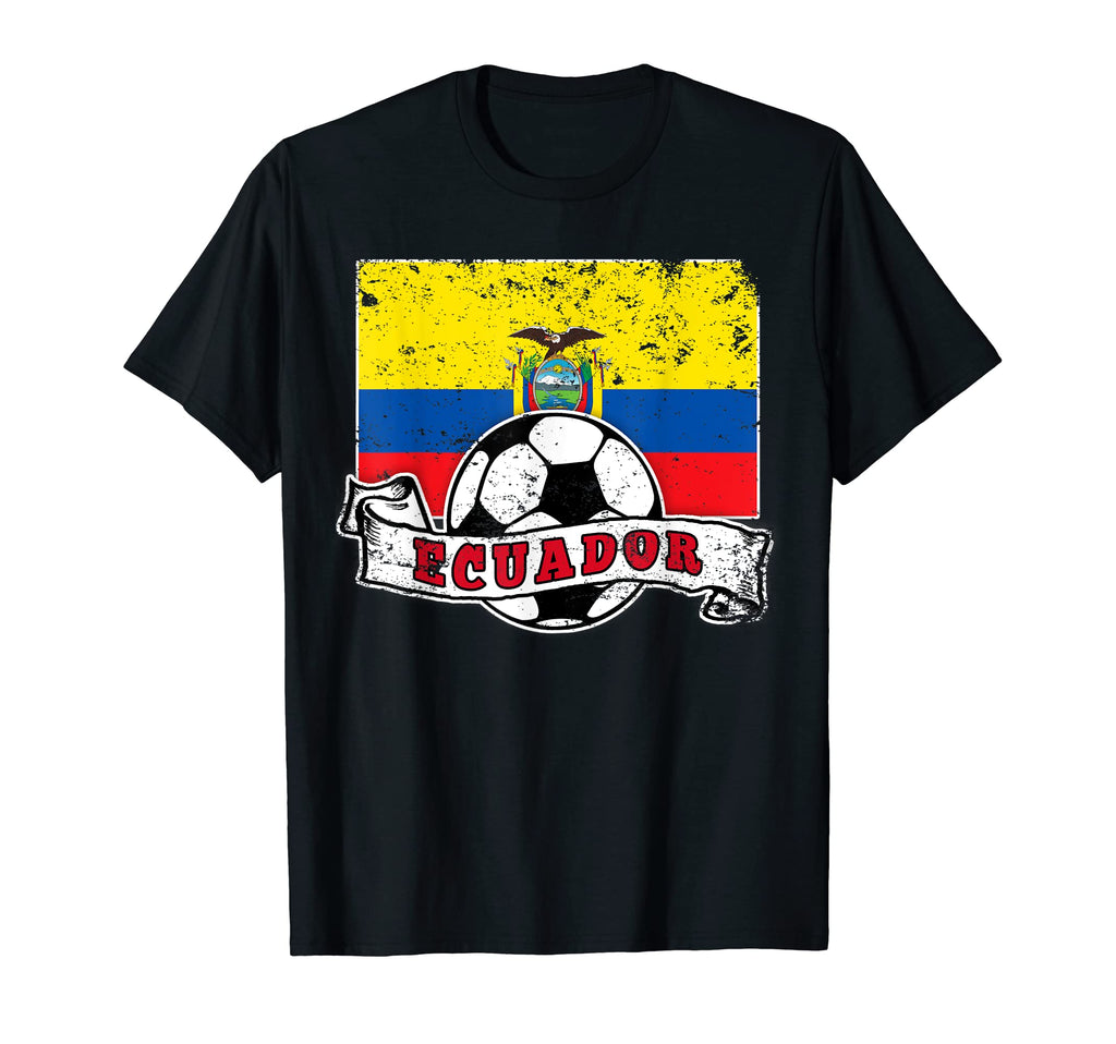 Ecuador Flag And Soccer Ball Distressed T-Shirt - Trendy Graphic Unisex