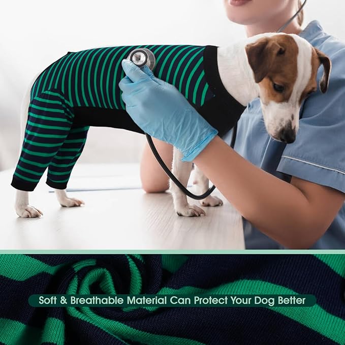 Kuoser Dog Recovery Suit, Anti Licking Dogs Rear Leg Sleeve, Abdominal Dog Surgical Suit with Pants Cover Protect Wounds, Dogs Elbow Protector Soft Pet Surgery Onesie Cone Alternative, Green 3XL