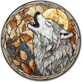 Lygond Metal Sign Tin Sign Circular Stained Glass Gray Wolf Funny Outdoor Decor for Gift 8×8 Inches
