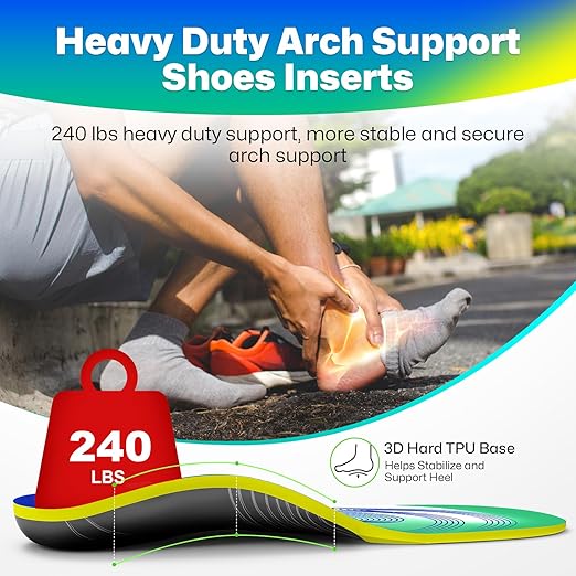 Upgraded Plantar Fasciitis Insoles, 240lbs Heavy Duty Work Boot Insoles for Men, Arch Support Orthotics Inserts, Athletic Gel Shoe Inserts for Pain Relief, Flat Feet, Standing All Day - L