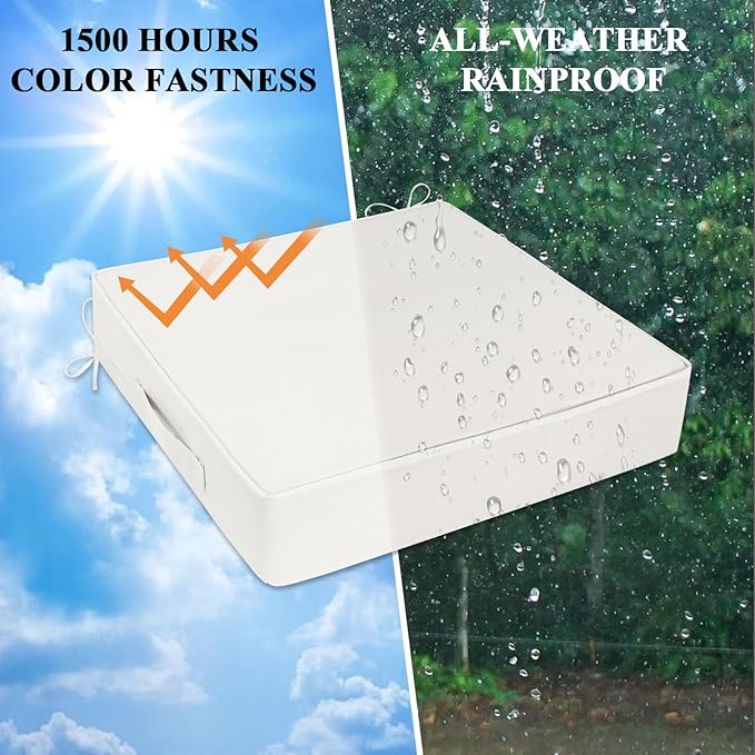 Outdoor Chair Cushions Set of 2 for Patio Furniture 19x19x4 Inch Waterproof Patio Chair Cushion 3 Year Color Fastness Square Elastic Foam Garden Sofa Couch Pads with Ties and Handle,Beige