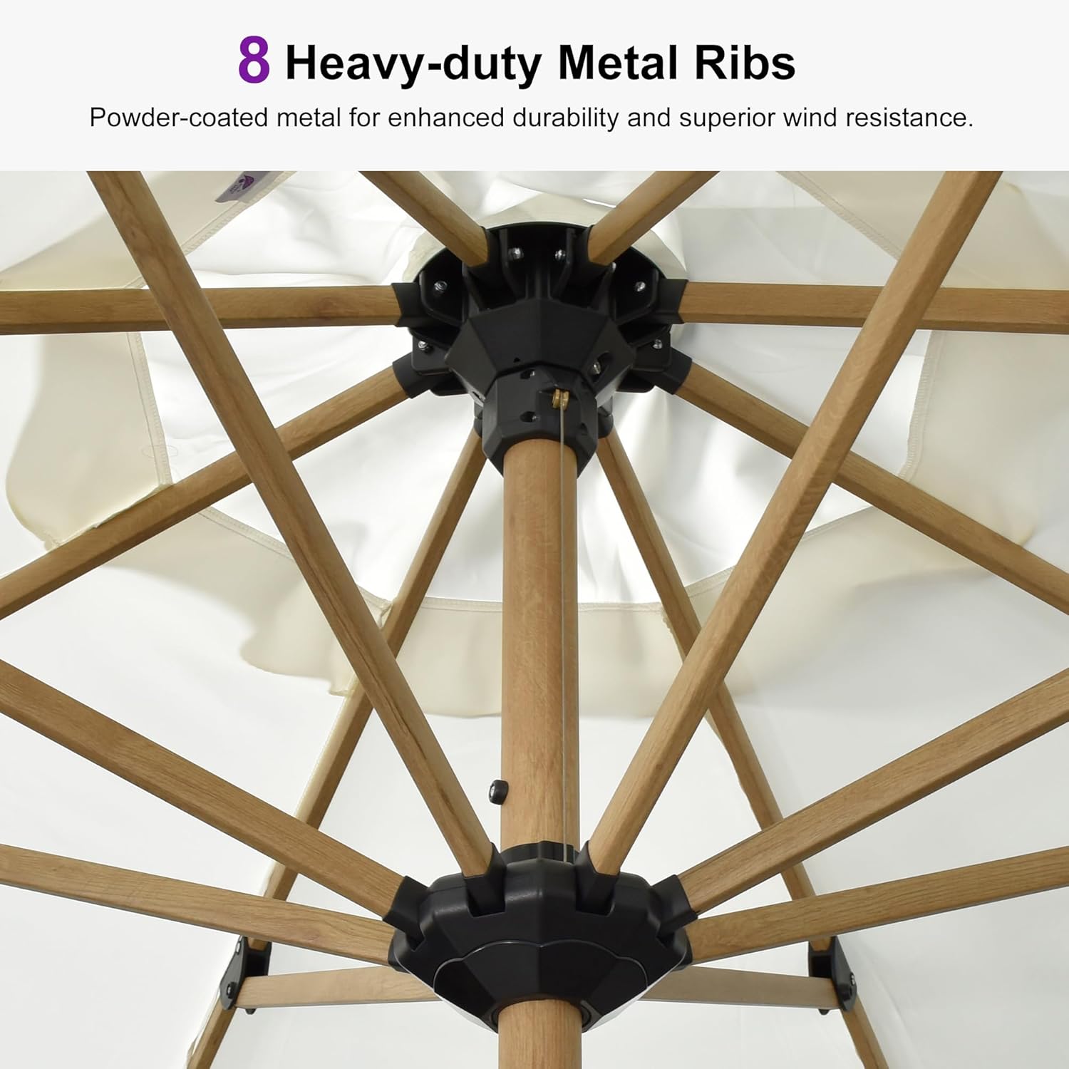 PURPLE LEAF 11 Feet Patio Umbrella Outdoor Table Umbrella Round Aluminum Market Umbrella with 8 Sturdy Ribs & Crank Commercial Outdoor Umbrellas for Garden Deck Patio, Cream
