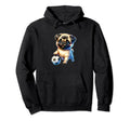 Pug Dog Soccer Champion Ball Fan Hoodie - Novelty Apparel for Adults