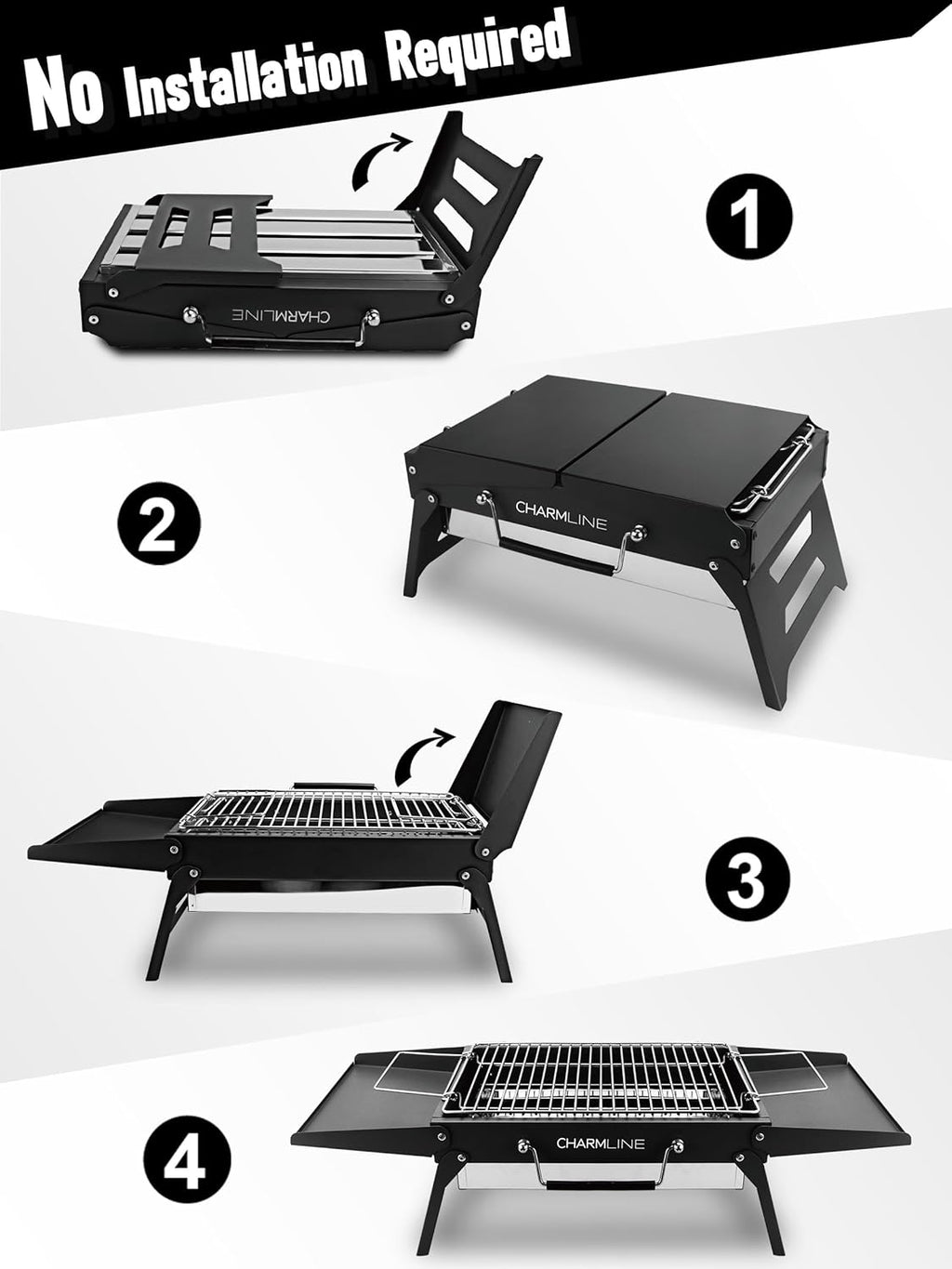 Charmline 14x9inch Foldable Portable Grill Charcoal, Compact Portable Grill for Outdoor Use, Desktop Charcoal Grill, BBQ Grill for Camping, Picnics, Gardens and Beach Parties, Green, Black
