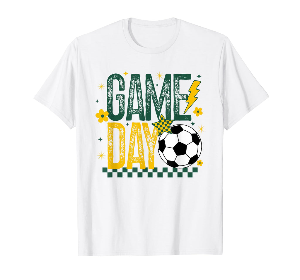 Game Day Soccer Season Green Yellow Gold T-Shirt - Unique Graphic Unisex