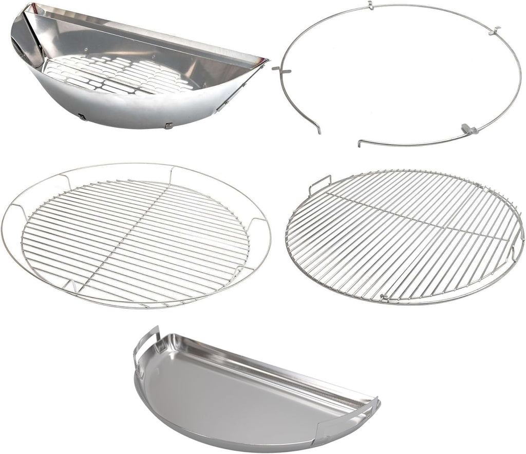SnS Grills Slow ‘N Sear® 5-Piece Cooking System - Patented Charcoal Basket with Removeable Water Reservoir, EasySpin Grate, Drip Pan for Low ‘N Slow Smoking & Charcoal Grilling on Big Green Egg XL