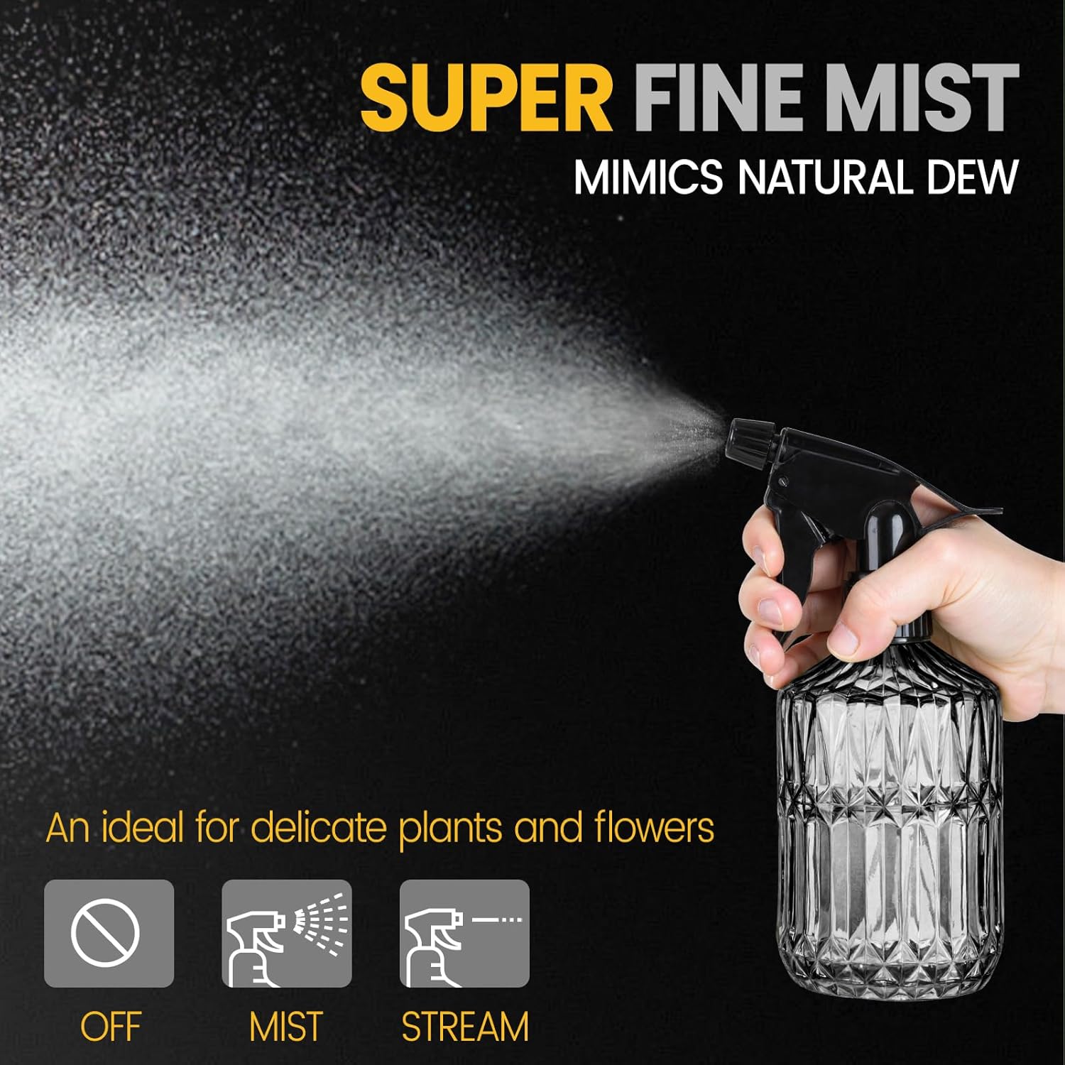 Plant Mister Spray Bottle, 13.5 oz Leak Proof Glass Spray Bottle for Inside Plants, Succulents, Herbs, Cleaning, Hair Care, Refillable Fine Mist Sprayer with Adjustable Mist Nozzle (Grey)