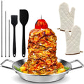 Al Pastor Skewer for Grill -Vertical Barbecue Stand Al Pastor, Kebabs, Shawarma, Gyros, with 10.5 inch base plate and 3 detachable sharp barbecue accessories (8”/10"/12”)& Brushes，Barbecue gloves