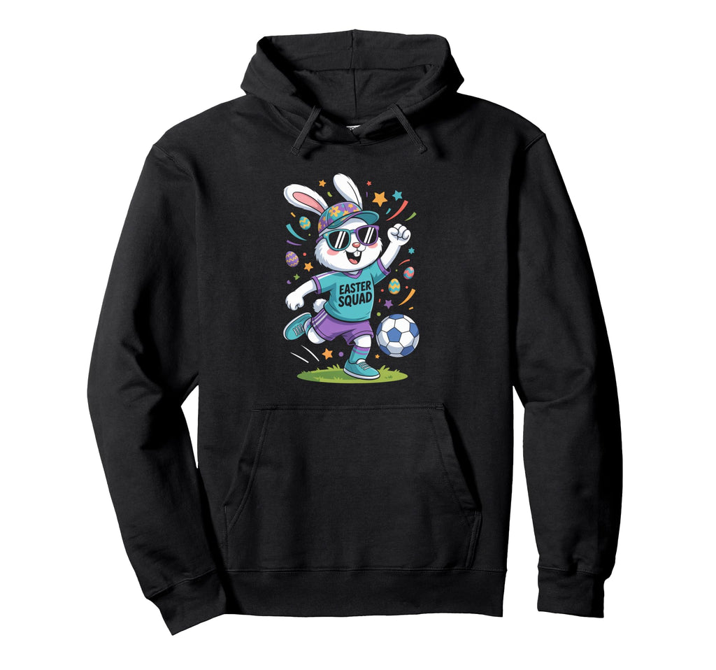 Sports Gift Easter Squad Bunny Soccer Hoodie - Minimalist Print for Adults