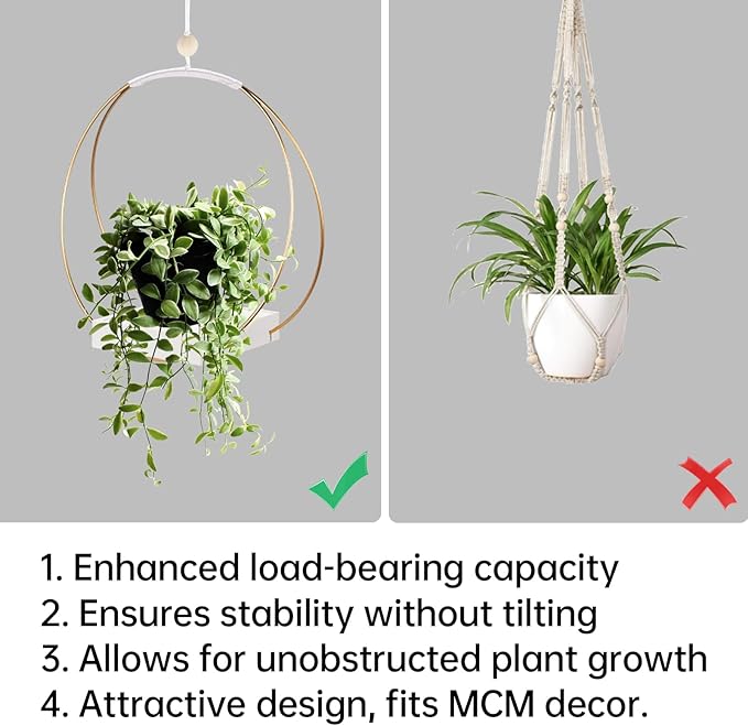 Hanging Planter for Indoor Plants - Outdoor Plant Hanger, Mid Century Boho Macrame Metal Plant Hanger, Plant Hanger Indoor Conner Ceiling, Gift for Mom, Plant Lovers, Housewarming