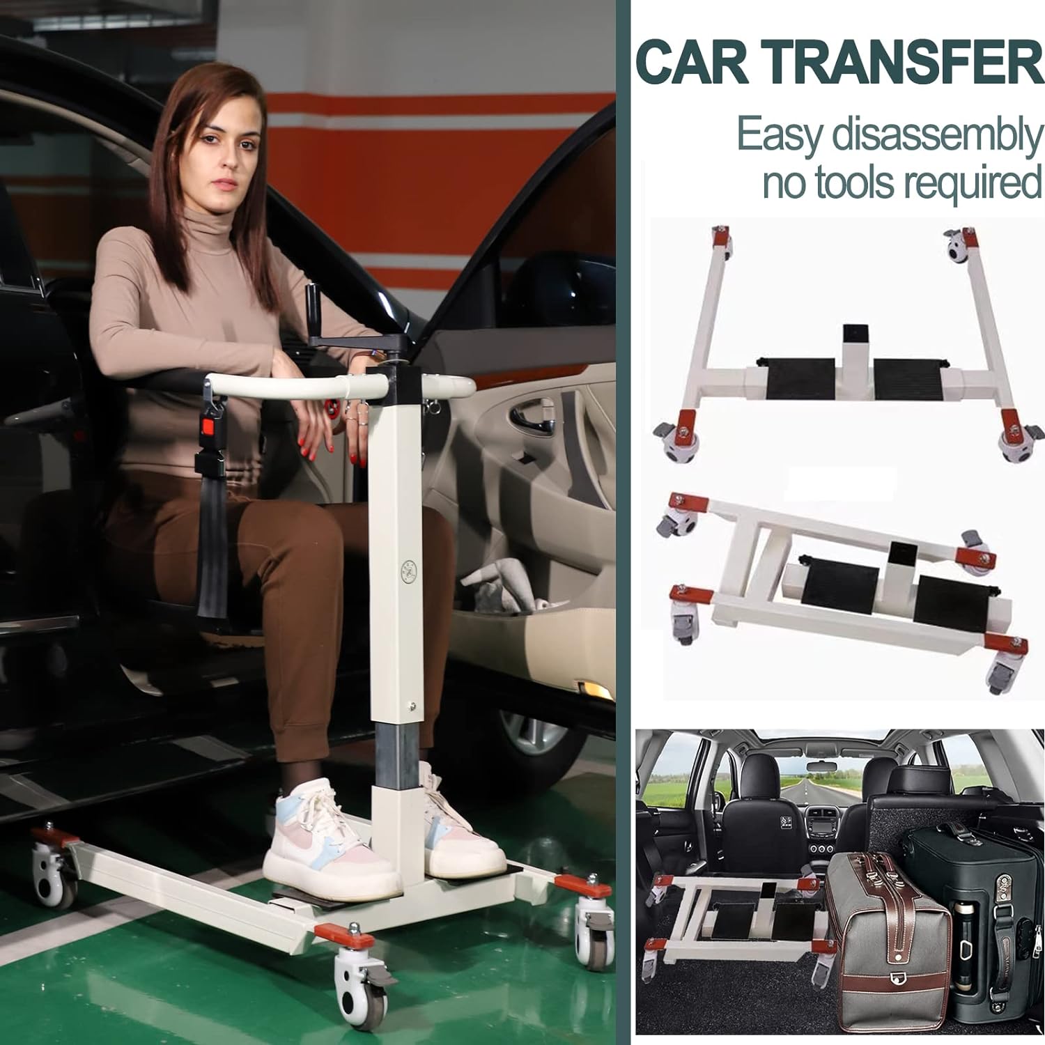 Patient Lift Transfer Chair, Patient Lift Wheelchair for Home and Car Portable Patient Lift Chair Wheelchair Lift for Home, Disabled and Elderly Nursing, Height/Width Adjust