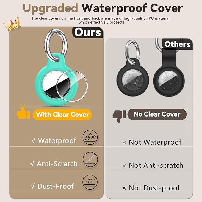 Upgrade Waterproof 2 Pack Airtags Holder with Apple Airtags Keychain, Hard PC Air Tag Case, Anti-Scratch & Shock Air tag Holder, Men's Women's Keyrings & Keychains-Blue+Mint Green