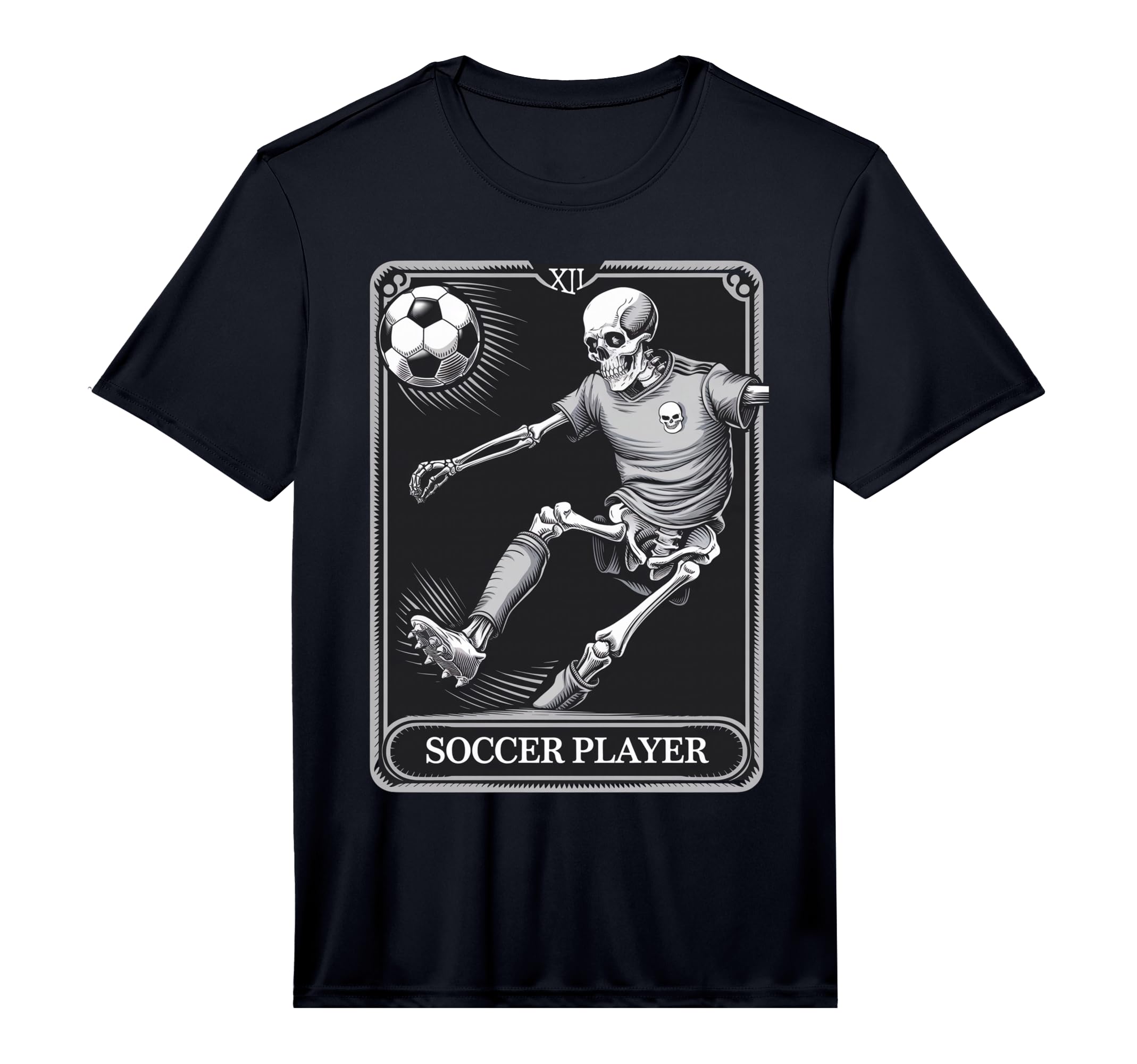 Soccer Player Skeleton Tarot Card T-Shirt - Streetwear Style Unisex