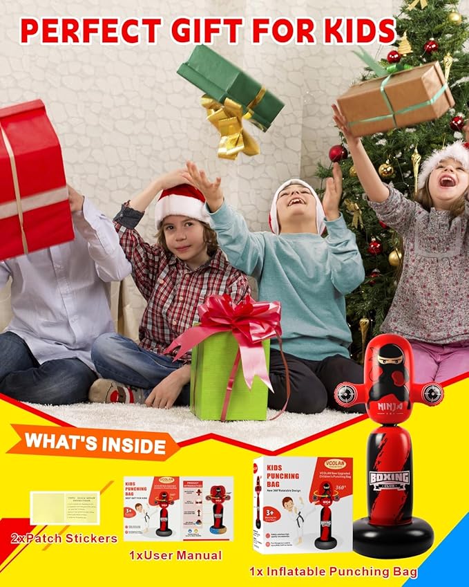 Punching Bag for Kids,New Upgraded 360°Rotating Kids Punching Bag,Inflatable Boxing Bag Toy for Boys Girls, Christmas Birthday Gift for Kids Age 3-12