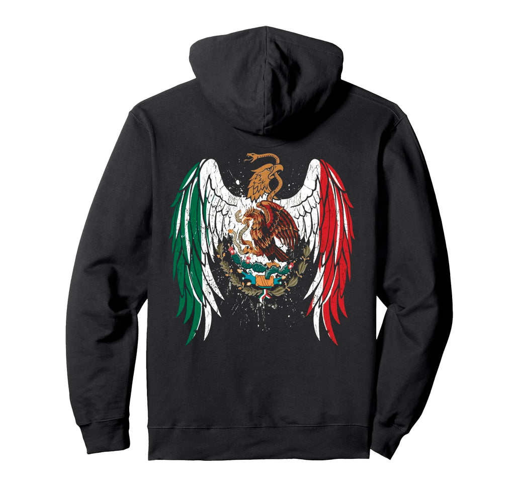 Mexican Eagle Wings Flag Distressed Pride Hoodie - Novelty Apparel Unisex
