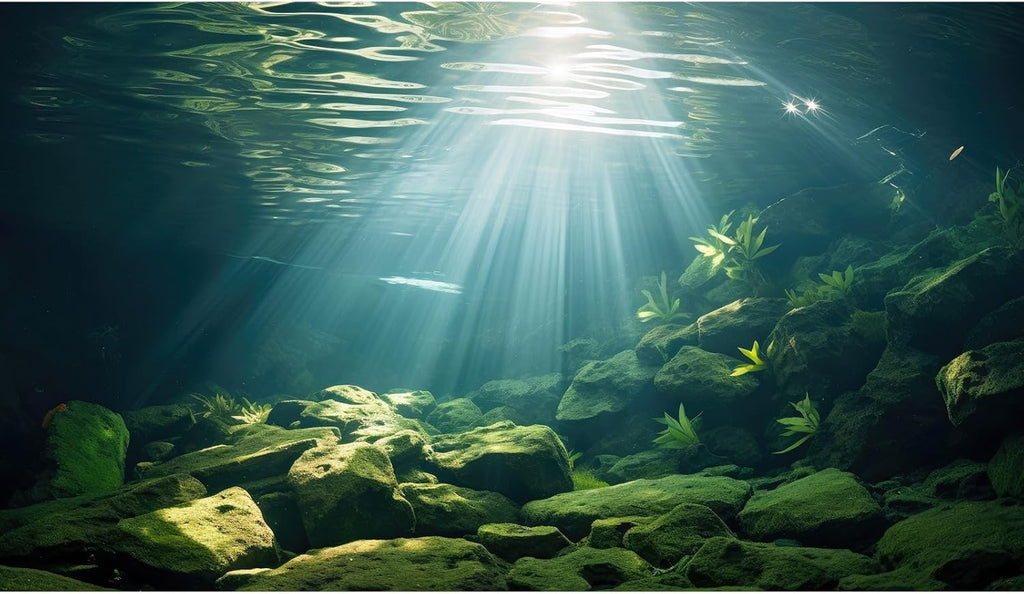 Under The Sea Aquarium Background Aquatic Plants Deep Sea Fish Tank Background Underwater Sunray Rock Terrarium Backgrounds Deep Ocean Floor Tropical Fish Tank Backgrounds 60x24in