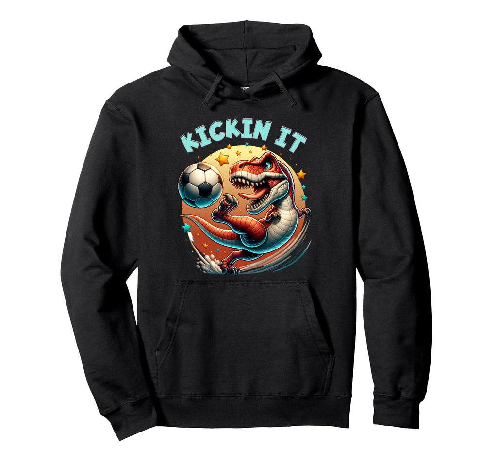Kickin It Soccer Player T Rex Dinosaur Hoodie - Graphic Print Unisex
