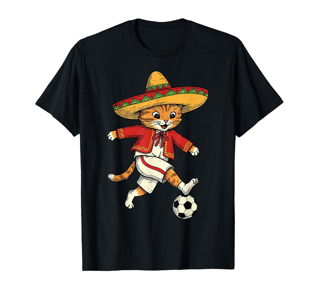 Mexican Soccer Cat Sombrero Football T-Shirt - Minimalist Print Men Women