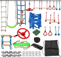Slsy 60FT Ninja Warrior Obstacle Course with 10 Obstacles, Ninja Slackline Kit for Kids, Durable Playset Equipment for Boys & Girls with Monkey Bar, Swing, Climbing Ladder & Net