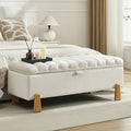 Storage Ottoman Bench for Bedroom Small Spaces 48.6 Inch with Hinged Lid Solid Wood Tapered Legs Tufted Upholstered Fabric for Living Room & Bedroom, Beige