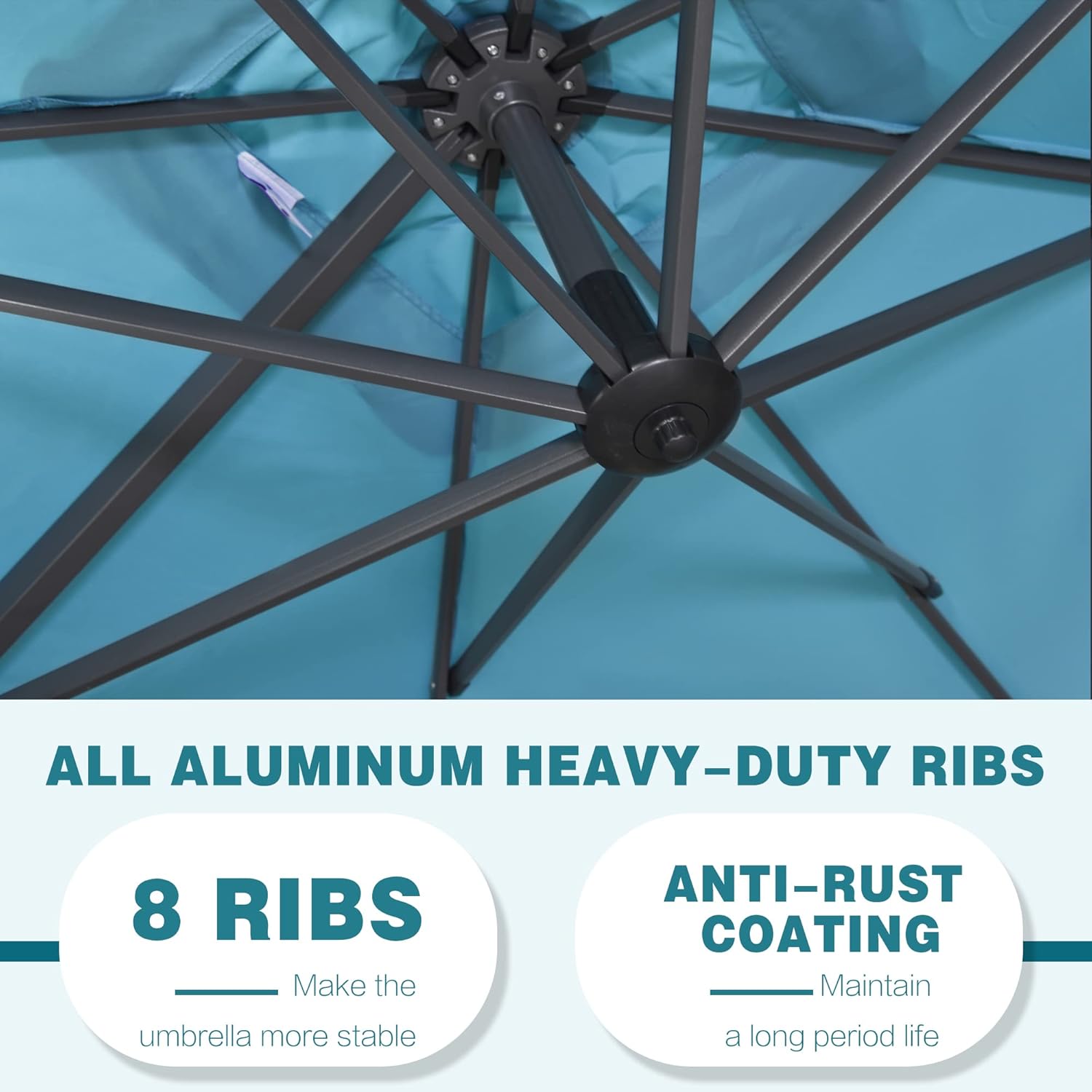 PURPLE LEAF 11 Feet Patio Umbrella Outdoor Cantilever Round Umbrella Aluminum Offset Umbrella with 360-degree Rotation for Garden Deck Pool Patio, Turquoise Blue