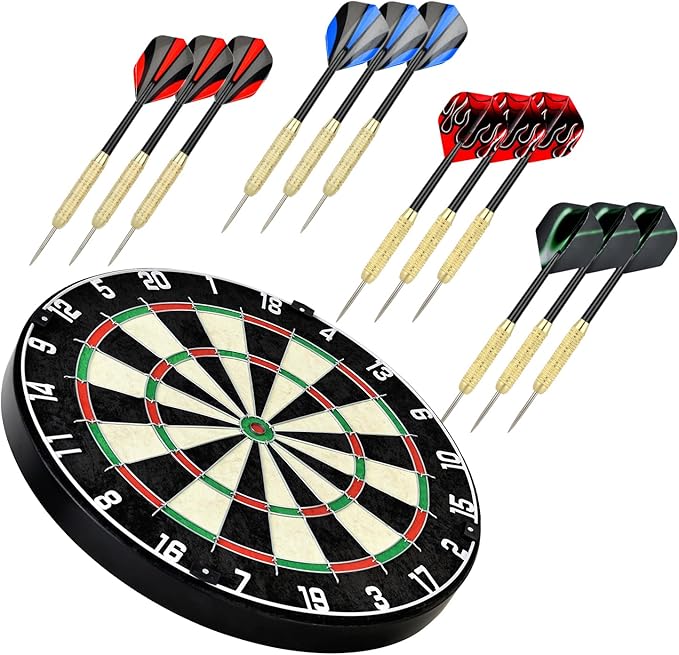 EVA Dartboard Surround Wall Protector, Sisal/Bristle Dartboard and 18g Steel Tip Darts Set Optional