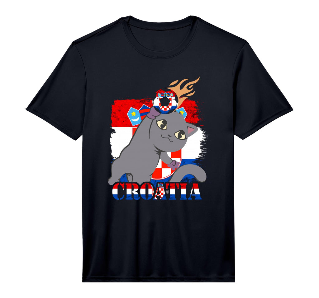 Croatian Flag Cat Croatian Soccer T-Shirt - Fun Novelty Design for Adults