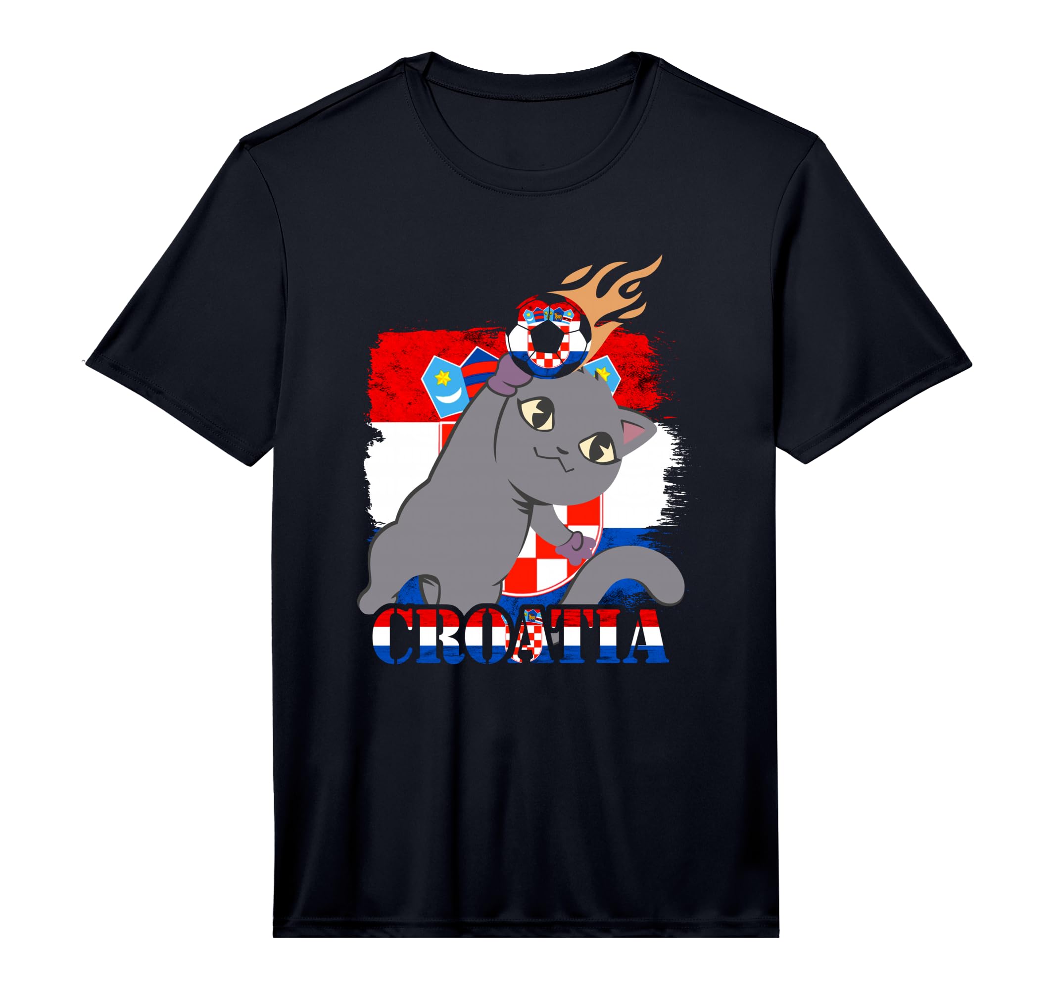 Croatian Flag Cat Croatian Soccer T-Shirt - Fun Novelty Design for Adults