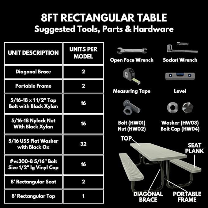 Coated Outdoor Furniture Heavy-Duty Portable Outdoor Picnic Table, Thermoplastic Coated Punched Steel Commercial-Grade Patio Dining Furniture Made in America (8ft Rectangular, Textured Red)