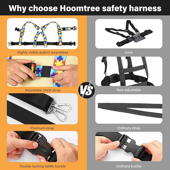 Safety Harness Leash for Kids with Autism, Special Needs and Older Children Ages 6-12 | Adjustable Teens Walking Harness with Grab Handle and Tether | Keep Active ADHD/ASD Autistic Kids Safe
