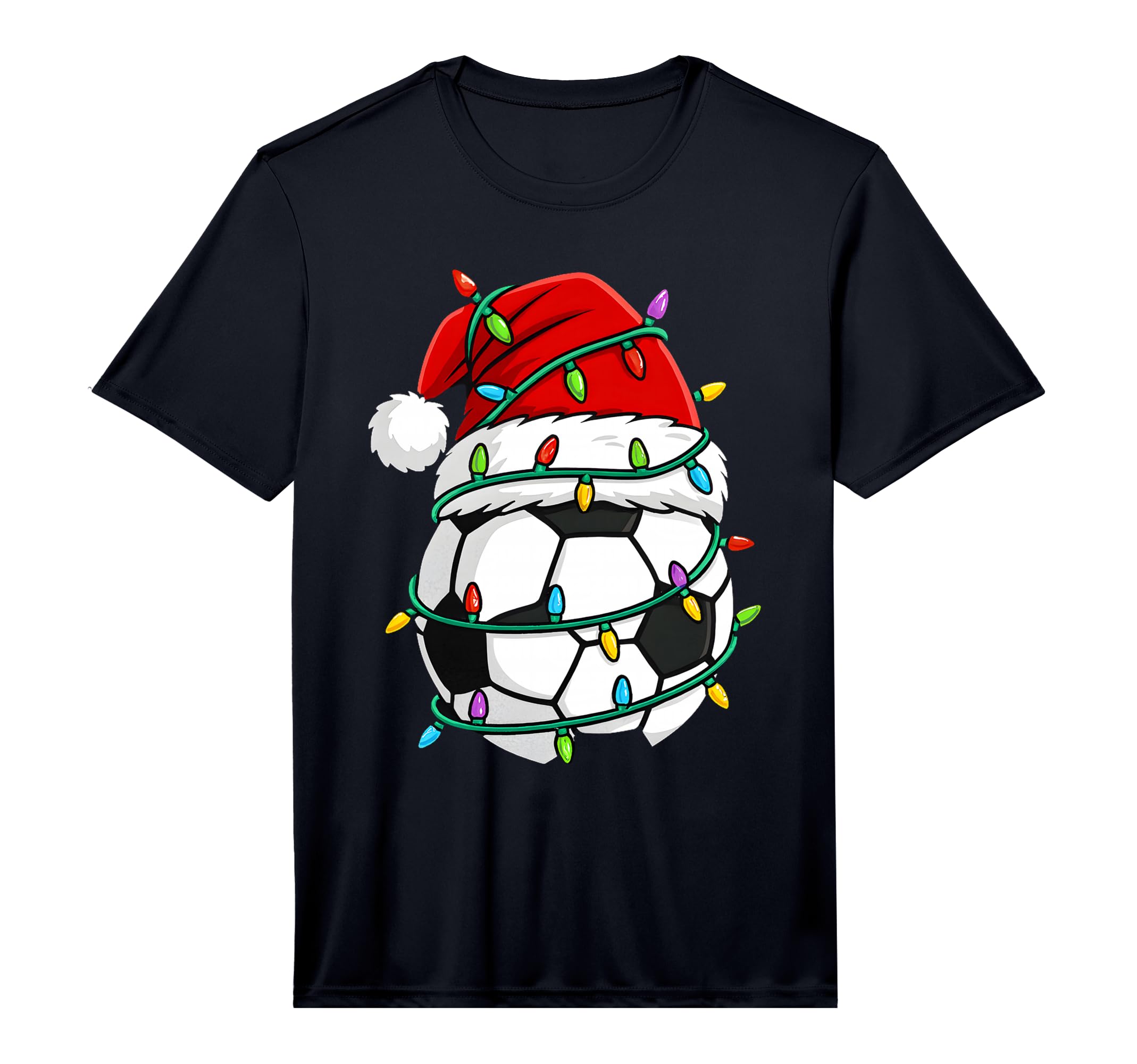 Soccer Santa Hat Lights Santa Sports T-Shirt - Unique Graphic for Adults