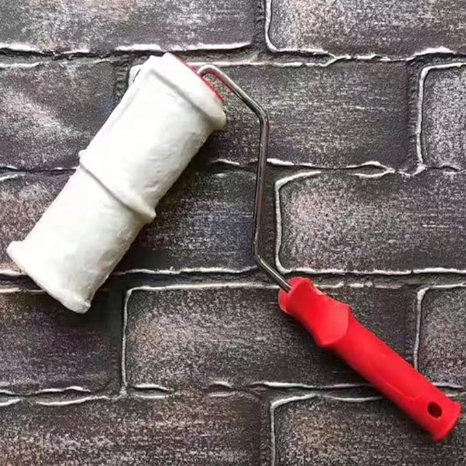 Tookie Embossed Paint Roller, 8 Inch Brick Embossing Roller for Wall Decoration, Art Brush Paint Roller Embossing Cylinder with Rubber Handle for Household DIY Paint Roller Art